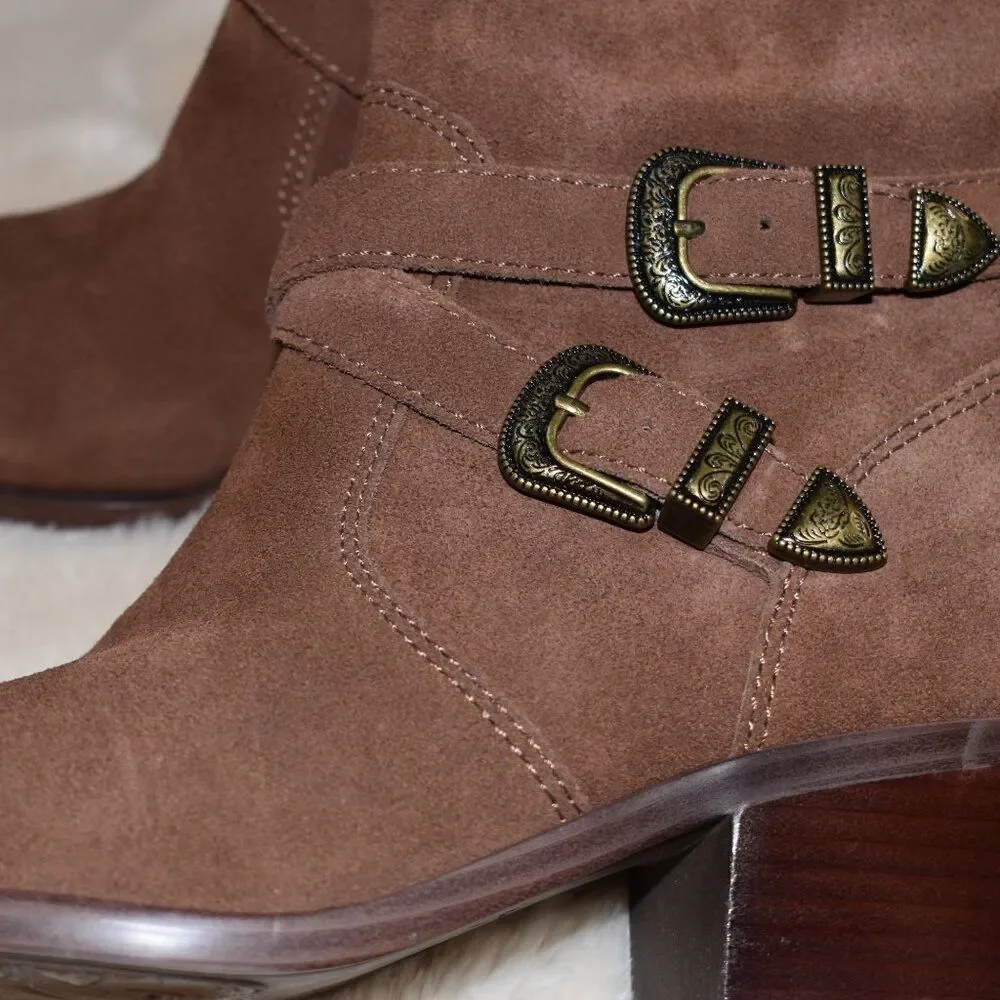 Patricia Nash Sandra Brown Suede Ankle Booties Western Cowgirl Boots Sz 9